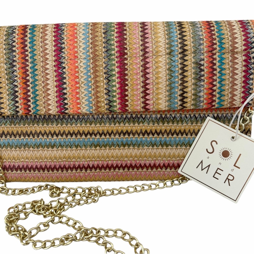 Sol and Mer SUMMER COLLECTION Multicolor Zigzag Woven Crossbody Clutch